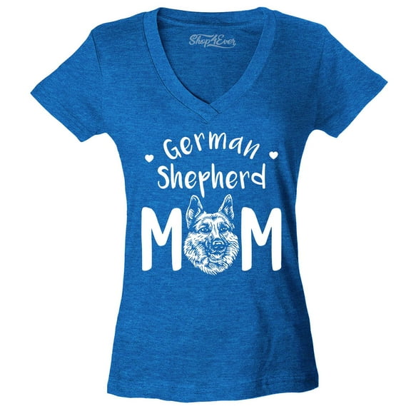 Shop4Ever Women's German Shepherd Slim Fit V-Neck T-Shirt Medium Heather Royal Blue