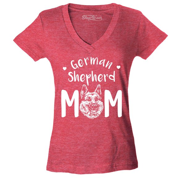 Shop4Ever Women's German Shepherd Slim Fit V-Neck T-Shirt Small Heather Red