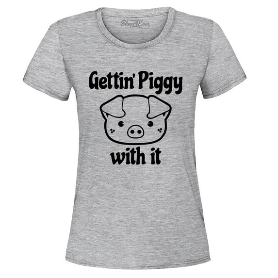 Shop4Ever Women's Getting' Piggy with It Graphic T-Shirt XXX-Large Sports Grey