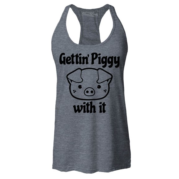 Shop4Ever Women's Getting' Piggy with It Racerback Tank Top Large Charcoal