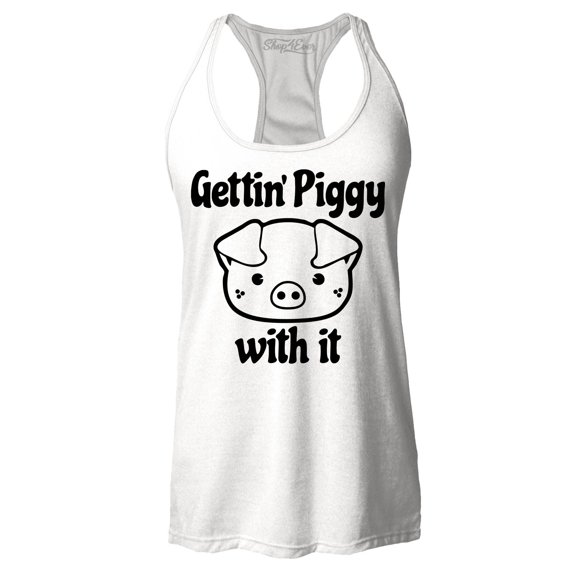 Shop4Ever Women's Getting' Piggy with It Racerback Tank Top Small White