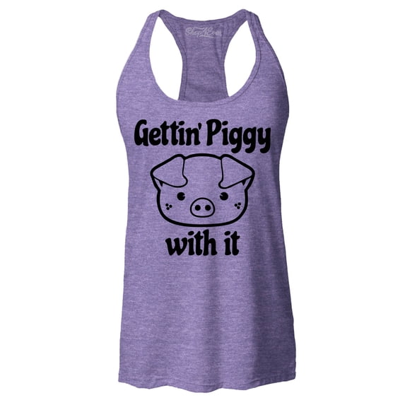 Shop4Ever Women's Getting' Piggy with It Racerback Tank Top X-Small Purple