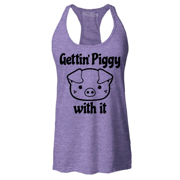 Shop4Ever Women's Getting' Piggy with It Racerback Tank Top XX-Large Purple