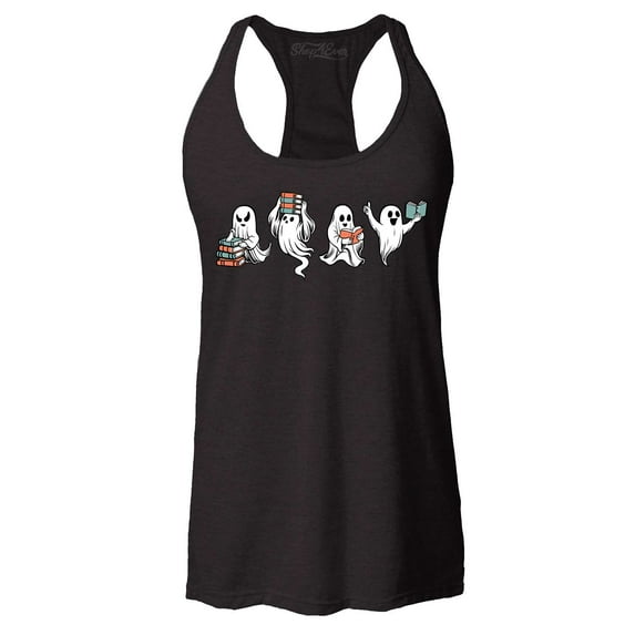 Shop4Ever Women's Ghosts Reading Books Halloween Teacher Racerback Tank Top X-Small Black