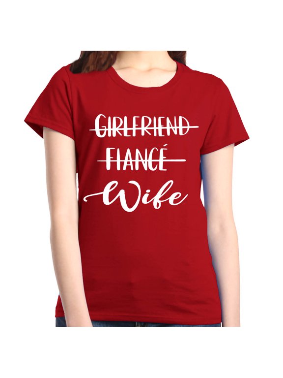 Women's Girlfriend Fiance Wife Wedding Graphic T-Shirt Large Red