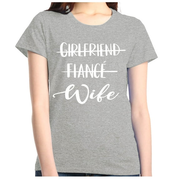 Shop4Ever Women's Girlfriend Fiance Wife Wedding Graphic T-Shirt Large Sports Grey