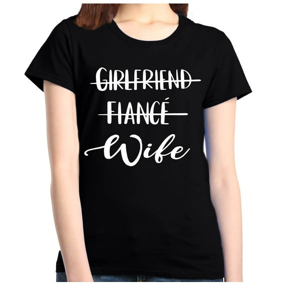 Shop4Ever Women's Girlfriend Fiance Wife Wedding Graphic T-Shirt Small Black