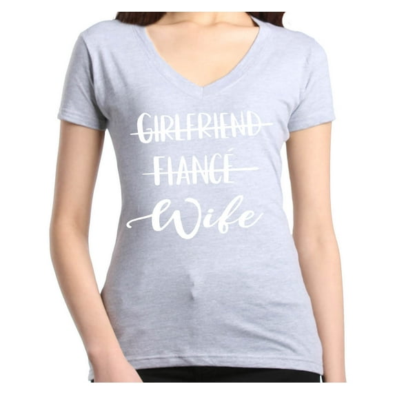 Shop4Ever Women's Girlfriend Fiance Wife Wedding Slim Fit V-Neck T-Shirt Large Sports Grey