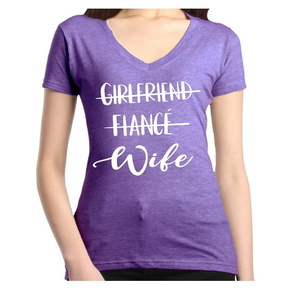 Shop4Ever Women's Girlfriend Fiance Wife Wedding Slim Fit V-Neck T-Shirt XX-Large Heather Purple