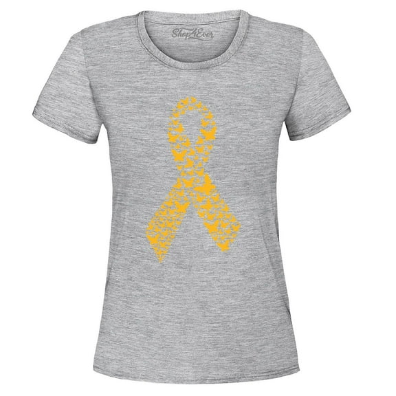Shop4Ever Women's Gold Butterfly Ribbon Childhood Graphic T-Shirt Medium Sports Grey