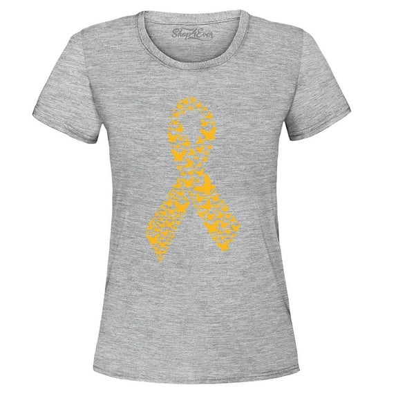 Shop4Ever Women's Gold Butterfly Ribbon Childhood Graphic T-Shirt XX-Large Sports Grey