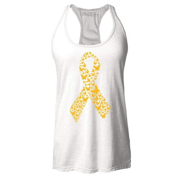 Shop4Ever Women's Gold Butterfly Ribbon Childhood Racerback Tank Top Small White