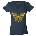 thumbnail image 1 of Shop4Ever Women's Gold Ribbon Butterfly Slim Fit V-Neck T-Shirt Medium Charcoal, 1 of 5