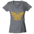 thumbnail image 1 of Shop4Ever Women's Gold Ribbon Butterfly Slim Fit V-Neck T-Shirt XX-Large Heather Charcoal, 1 of 5