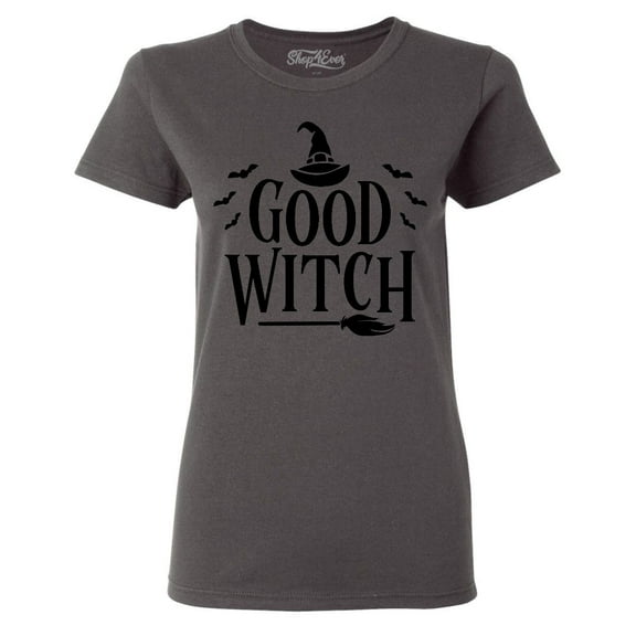 Shop4Ever Women's Good Witch "Black" Halloween Costume Graphic T-Shirt Large Charcoal