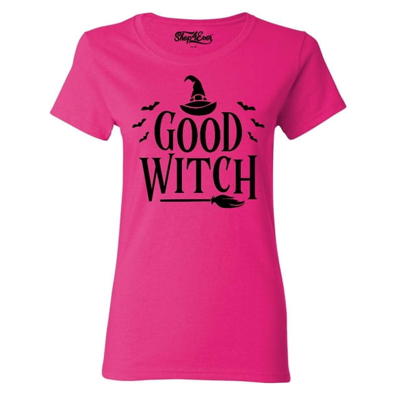 Shop4Ever Women's Good Witch "Black" Halloween Costume Graphic T-Shirt Large Heliconia Pink