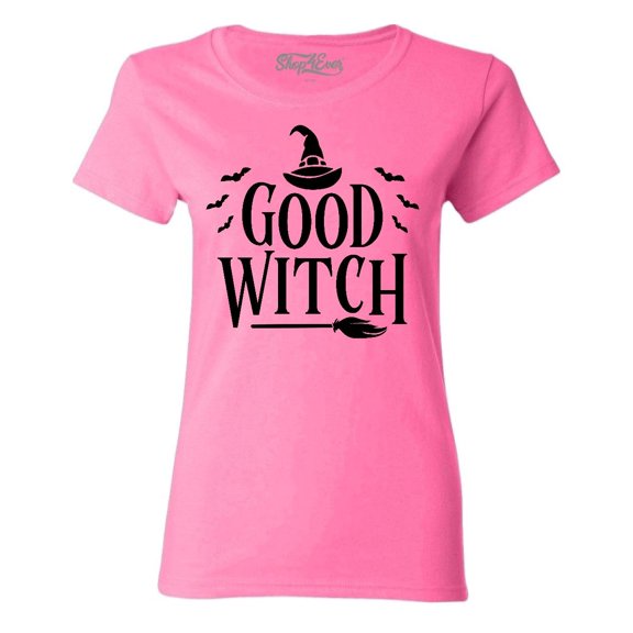 Shop4Ever Women's Good Witch "Black" Halloween Costume Graphic T-Shirt Small Azalea Pink