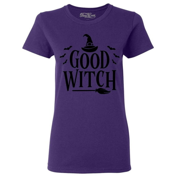 Shop4Ever Women's Good Witch "Black" Halloween Costume Graphic T-Shirt Small Purple