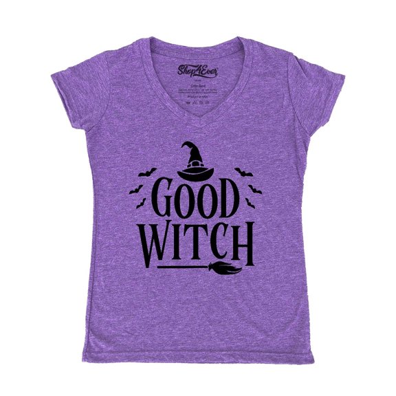 Shop4Ever Women's Good Witch "Black" Halloween Costume Slim Fit V-Neck T-Shirt X-Large Heather Purple