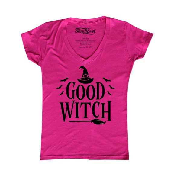 Shop4Ever Women's Good Witch "Black" Halloween Costume Slim Fit V-Neck T-Shirt X-Large Pink