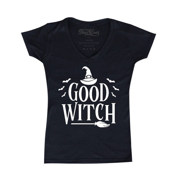 Shop4Ever Women's Good Witch "White" Halloween Costume Slim Fit V-Neck T-Shirt Small Black