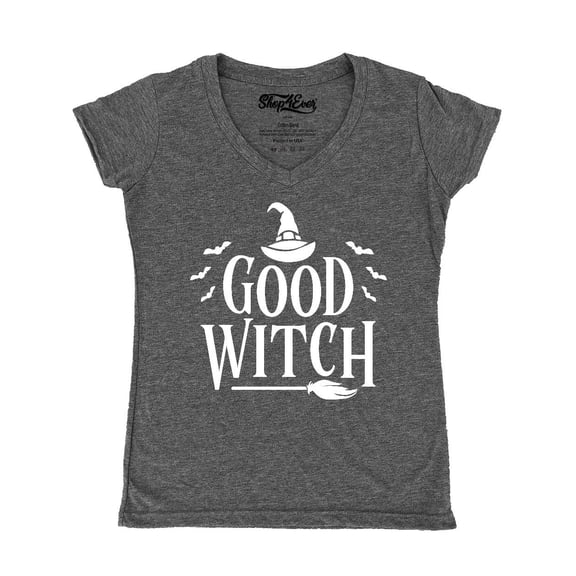 Shop4Ever Women's Good Witch "White" Halloween Costume Slim Fit V-Neck T-Shirt X-Small Heather Charcoal