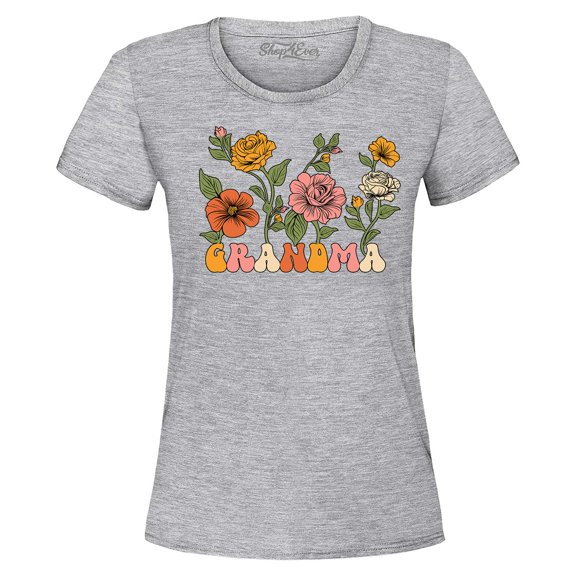 Shop4Ever Women's Grandma Floral Flowers Retro Groovy Wildflowers Aesthetic Graphic T-Shirt X-Large Sports Grey