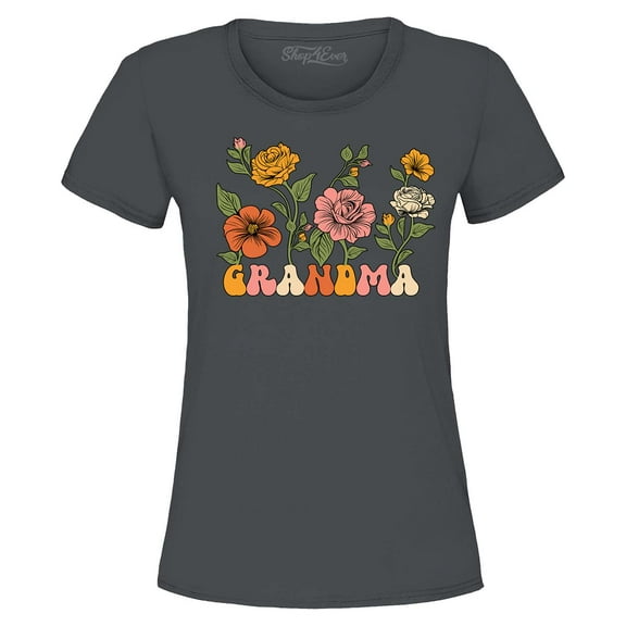 Shop4Ever Women's Grandma Floral Flowers Retro Groovy Wildflowers Aesthetic Graphic T-Shirt XXX-Large Charcoal