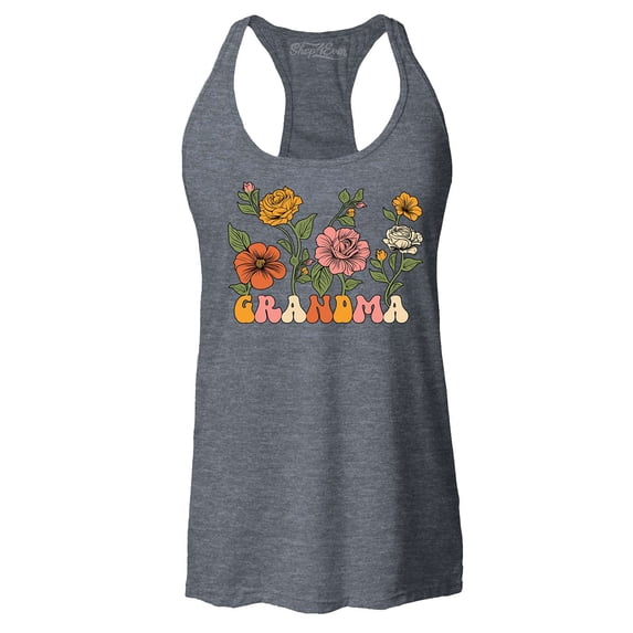 Shop4Ever Women's Grandma Floral Flowers Retro Groovy Wildflowers Aesthetic Racerback Tank Top XX-Large Charcoal