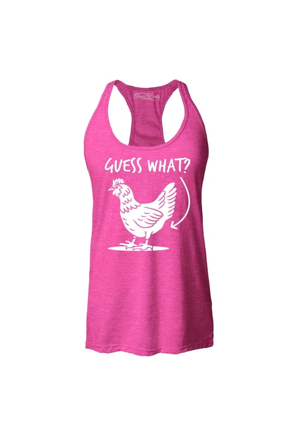 Women's Guess What? Chicken Butt Racerback Tank Top Small Fuchsia