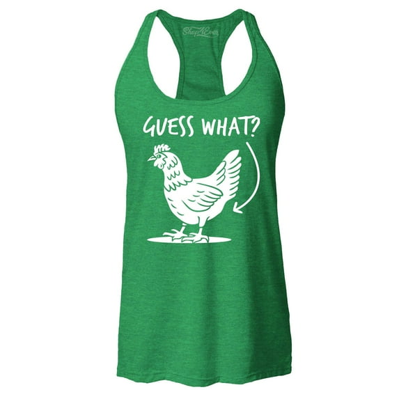 Shop4Ever Women's Guess What? Chicken Butt Racerback Tank Top Small Kelly Green