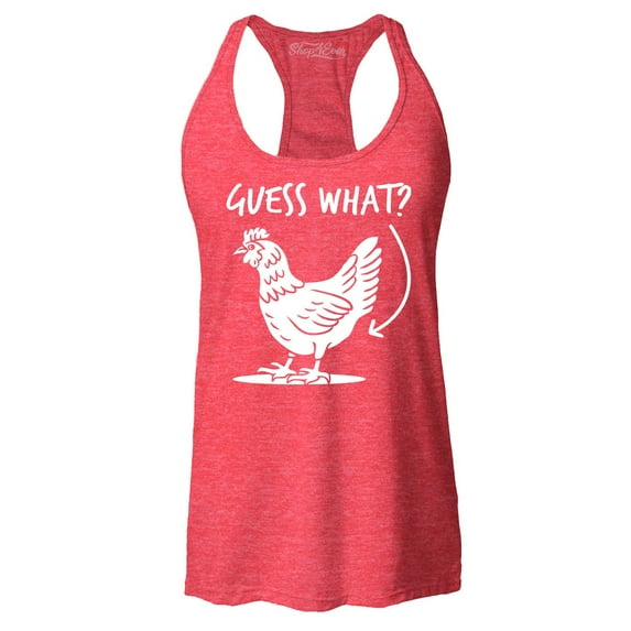 Shop4Ever Women's Guess What? Chicken Butt Racerback Tank Top XX-Large Red
