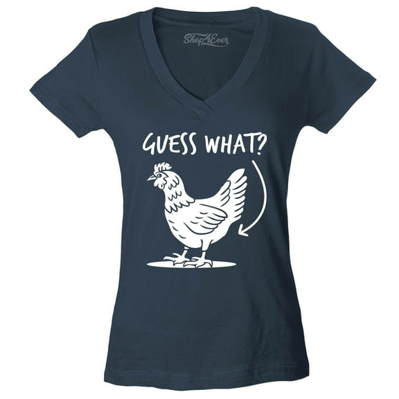 Shop4Ever Women's Guess What? Chicken Butt Slim Fit V-Neck T-Shirt X-Large Charcoal