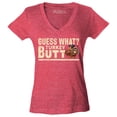 thumbnail image 1 of Shop4Ever Women's Guess What? Turkey Butt Thanksgiving Slim Fit V-Neck T-Shirt Medium Heather Red, 1 of 5