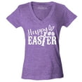 thumbnail image 1 of Shop4Ever Women's Happy Easter With Cross Slim Fit V-Neck T-Shirt Medium Heather Purple, 1 of 5