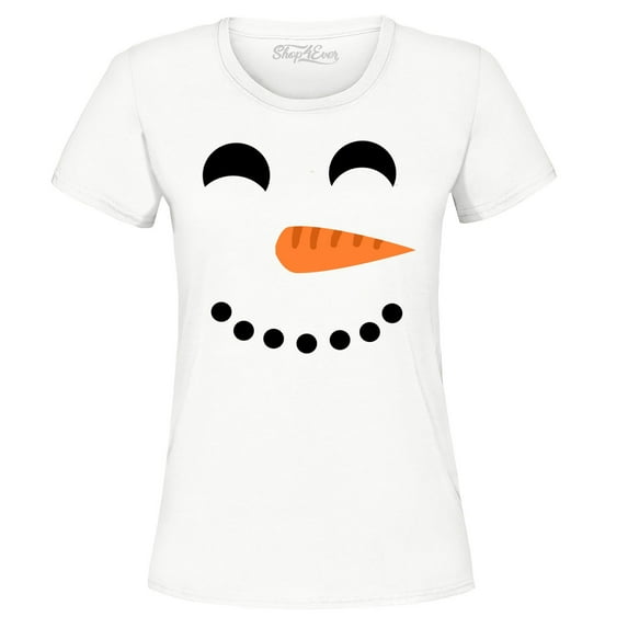 Shop4Ever Women's Happy Snowman Face Chritsmas Costume Graphic T-Shirt X-Large White
