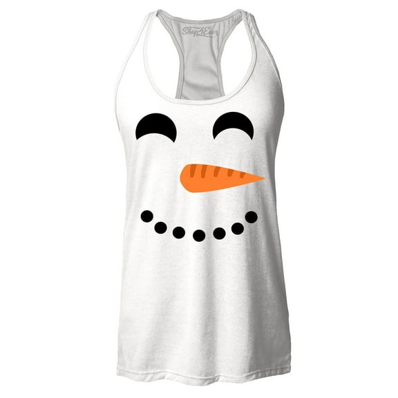 Shop4Ever Women's Happy Snowman Face Chritsmas Costume Racerback Tank Top X-Large White