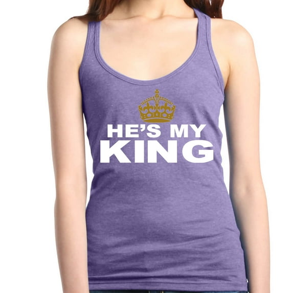 Shop4Ever Women's He's My King Matching Couples Racerback Tank Top Large Purple
