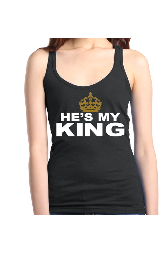 Women's He's My King Matching Couples Racerback Tank Top Medium Black