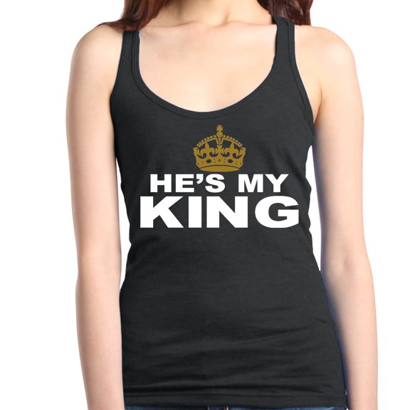 Shop4Ever Women's He's My King Matching Couples Racerback Tank Top Small Black