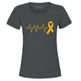 thumbnail image 1 of Shop4Ever Women's Heartbeat Gold Ribbon Graphic T-Shirt Medium Charcoal, 1 of 5