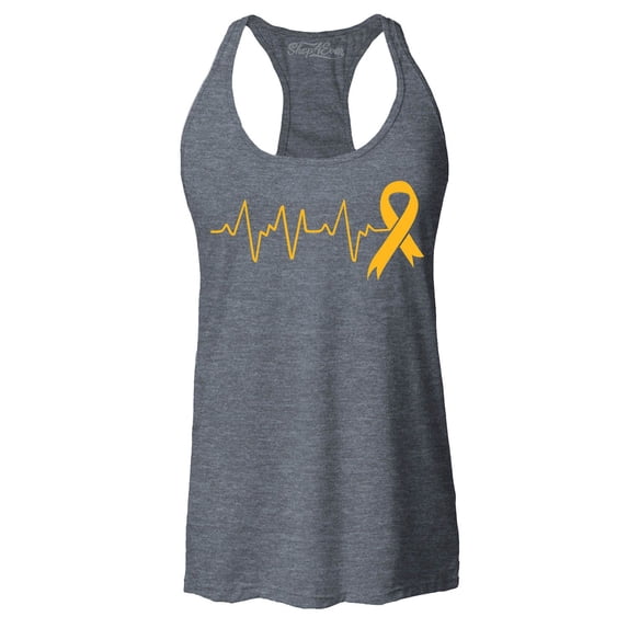 Shop4Ever Women's Heartbeat Gold Ribbon Racerback Tank Top X-Small Charcoal