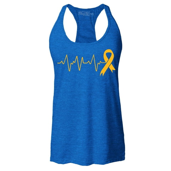 Shop4Ever Women's Heartbeat Gold Ribbon Racerback Tank Top XX-Large Royal Blue