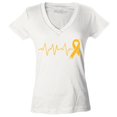 thumbnail image 1 of Shop4Ever Women's Heartbeat Gold Ribbon Slim Fit V-Neck T-Shirt X-Small White, 1 of 5