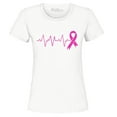 thumbnail image 1 of Shop4Ever Women's Heartbeat Pink Ribbon Breast Cancer Awareness Graphic T-Shirt Medium White, 1 of 5