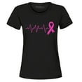 thumbnail image 1 of Shop4Ever Women's Heartbeat Pink Ribbon Breast Cancer Awareness Graphic T-Shirt X-Large Black, 1 of 5