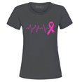 thumbnail image 1 of Shop4Ever Women's Heartbeat Pink Ribbon Breast Cancer Awareness Graphic T-Shirt X-Large Charcoal, 1 of 5