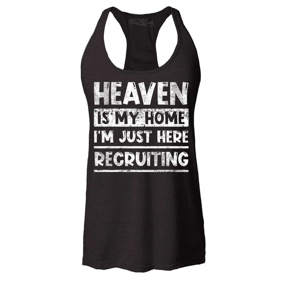 Shop4Ever Women's Heaven is My Home I'm Just Here Recruiting Religious Christian Racerback Tank Top Large Black