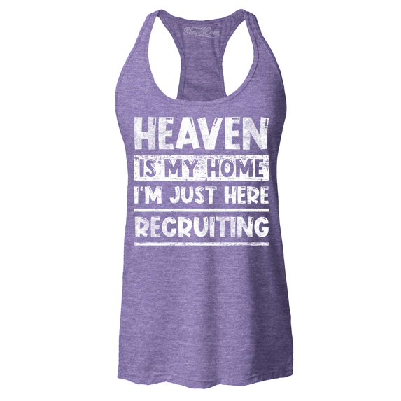 Shop4Ever Women's Heaven is My Home I'm Just Here Recruiting Religious Christian Racerback Tank Top X-Small Purple