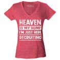 thumbnail image 1 of Shop4Ever Women's Heaven is My Home I'm Just Here Recruiting Religious Christian Slim Fit V-Neck T-Shirt Small Heather Red, 1 of 5